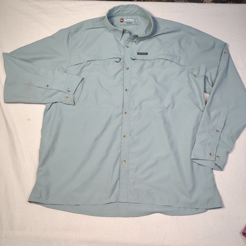 Simms Mens Guide Series Fishing Shirt 2XL Blue Polyester Vented Performance 2427